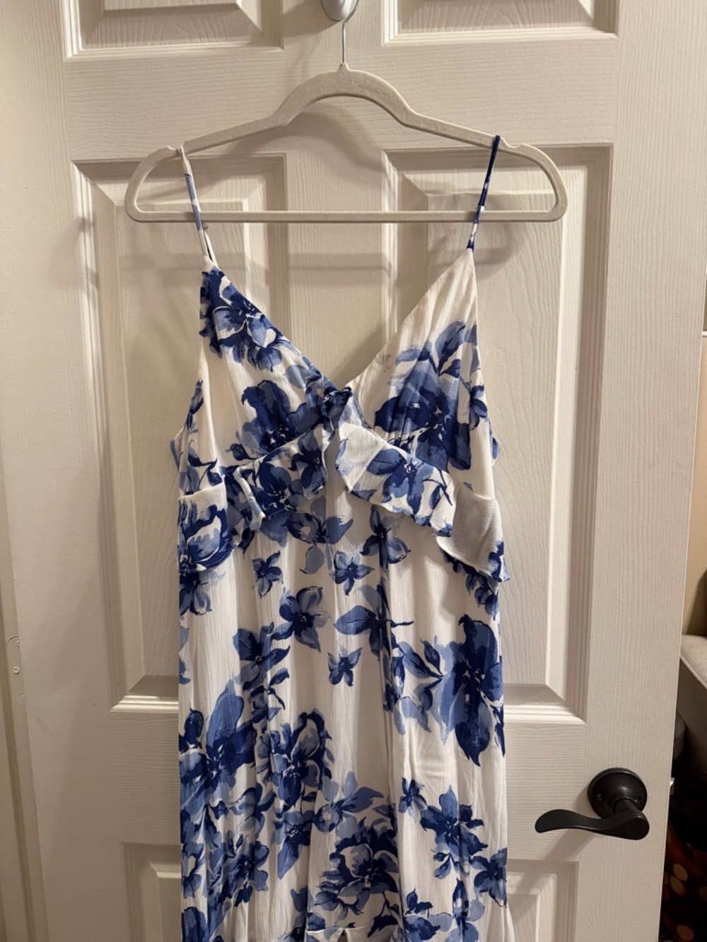 Lulu's White Midi Dress with Blue Floral Print